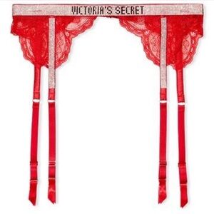 victorias secret red shine strap garter